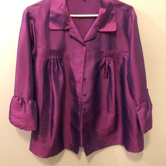 Purple satin button up detailed women’s blouse